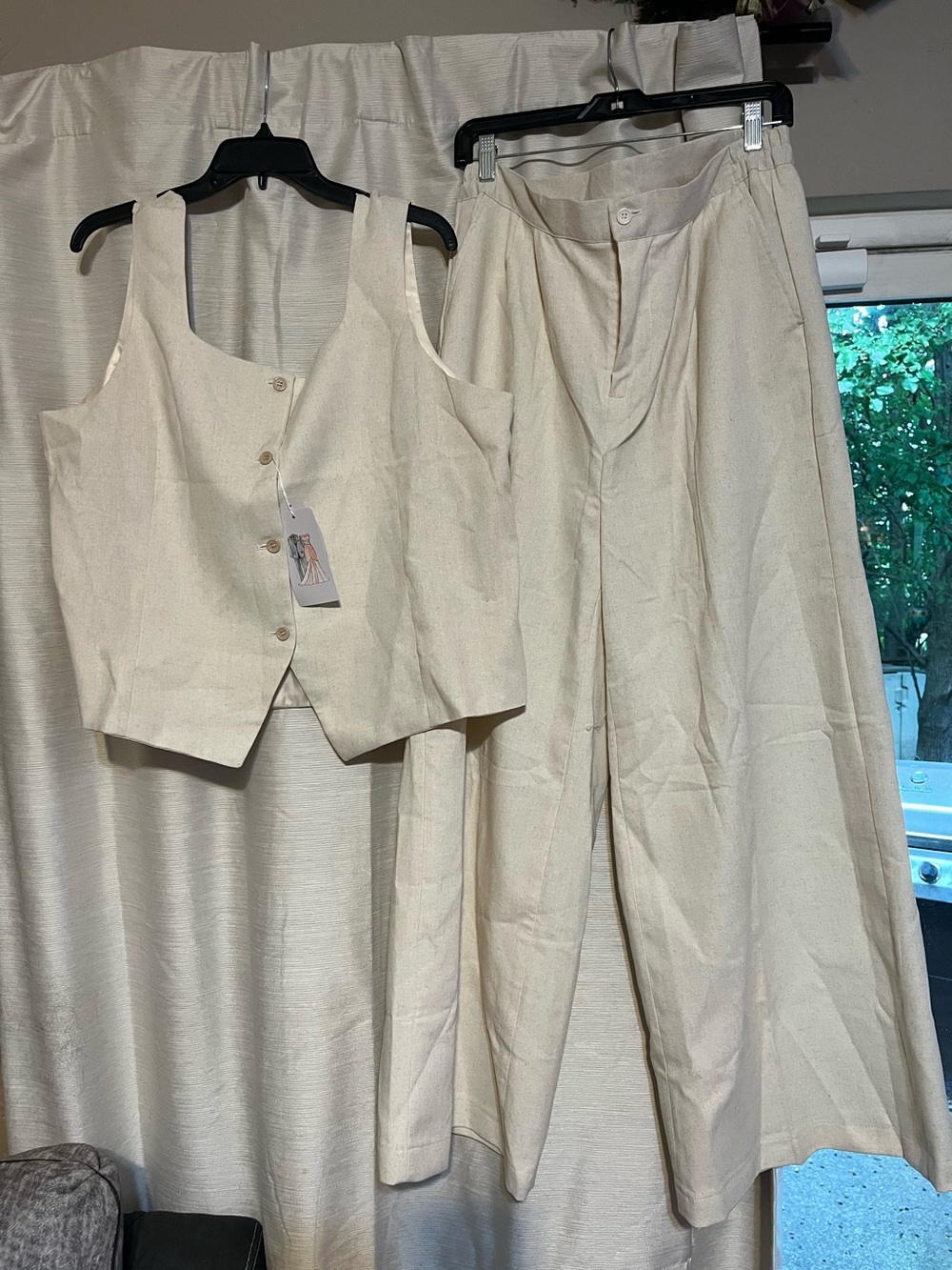 NWT XXL Two-Piece Linen Blend Vest and Wide Leg Pants Set from Beautiful - Picture 2 of 7